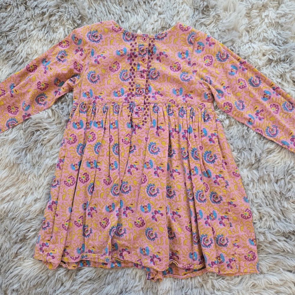 Pink Chicken New York Girls 3Y‎ Pink Block Print Floral Cotton Dress Long Sleeve